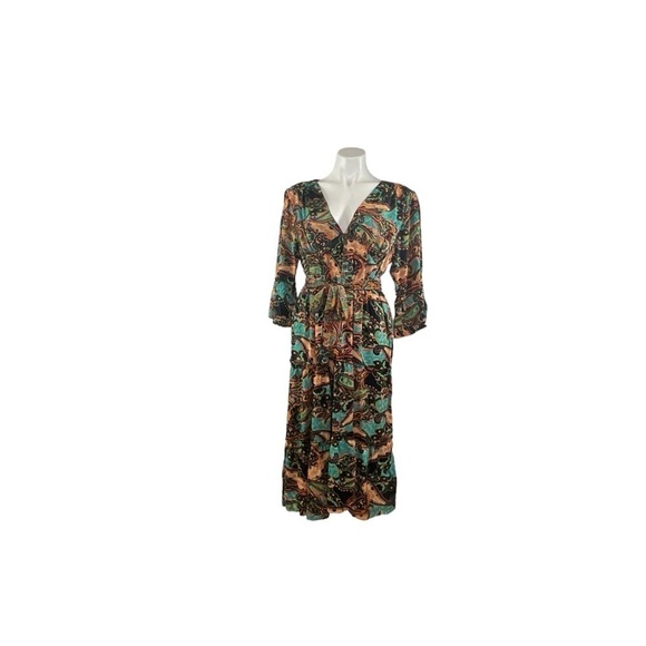 Paisley Multi Colored Midi V Neck Tie waist Dress - Picture 2 of 14